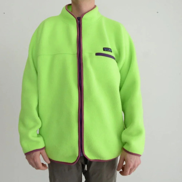 Vintage Out Country Neon Green Zip Up Fleece Sweater Size  See Measurements - Picture 1 of 13